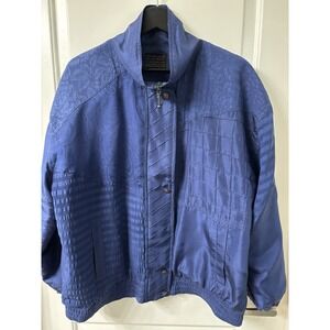 VTG Mureli 100% Silk Sz M Bomber Jacket Blue Brass Button Lightweight Whimsicore